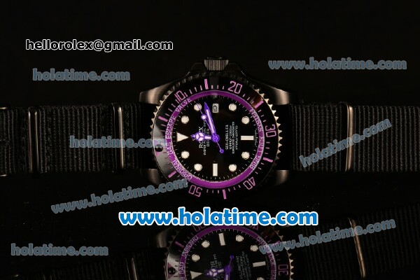 Rolex Sea-Dweller Deepsea Asia 2813 Automatic PVD Case with Black Nylon Strap and Purple Diver Index - Click Image to Close
